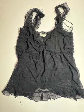 Max Studio London Black Mesh Ruffle Camisole Top Size L